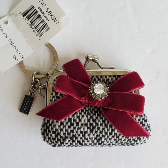 NWT Coach Soho Tweed Mini Kisslock Pouch/Key Fob - Black & White - Picture 9 of 12